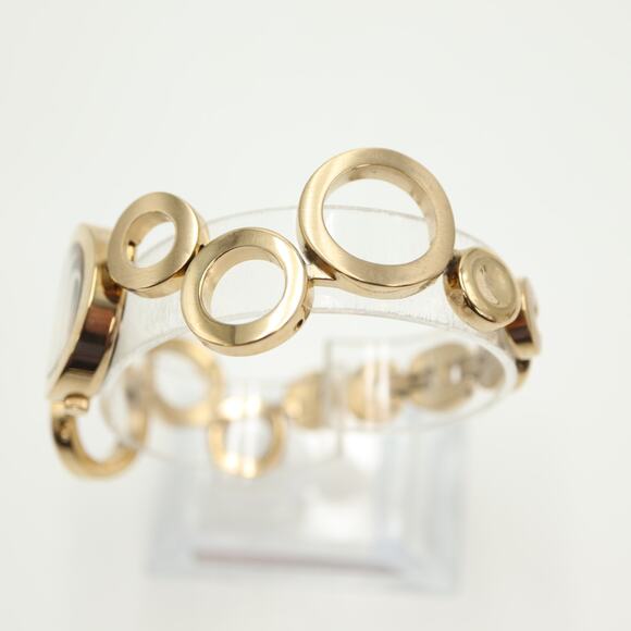 Fossil Gold Tone 25mm Textured Dial Watch Circle Link Bracelet with New Battery - Picture 10 of 14